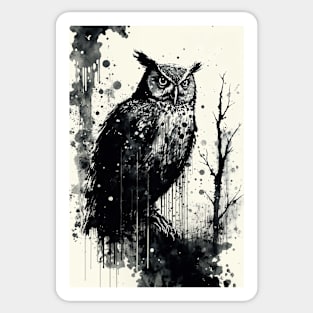 Owl Ink Painting Sticker